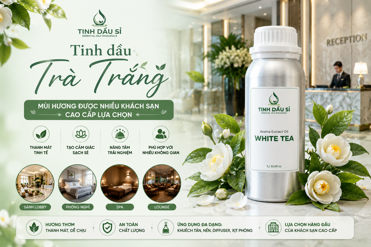 Tinh dầu Trà Trắng - mùi hương được nhiều khách sạn cao cấp lựa chọn