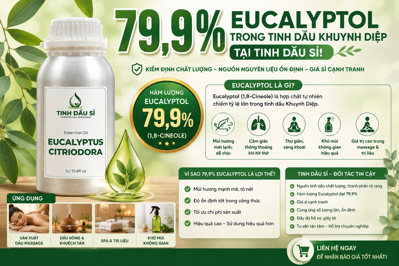 79,9% Eucalyptol trong Tinh dầu Khuynh Diệp tại Tinh Dầu Sỉ!